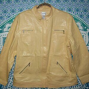 Chico’s Jacket Women's Size 3  Golden Gleam Yellow Full Zip Becker Raffia